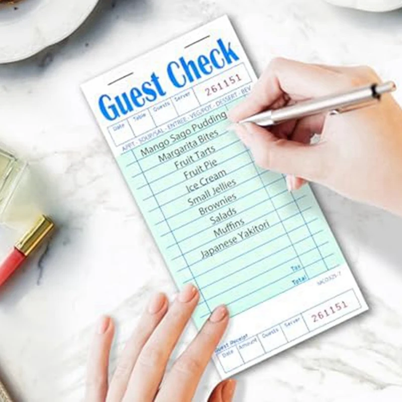 5 Pack Guest Check Books, Server Note Pads For Restaurant, Green Waiter Checkbook, Restaurant Order Pad 50 Sheets/Pack