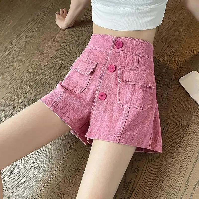 Female Short Jeans Pants High Waist Culotte Pink Skirt Women's Denim Shorts Casual Low Price Youthful Elasticty Outdoor Stretchy