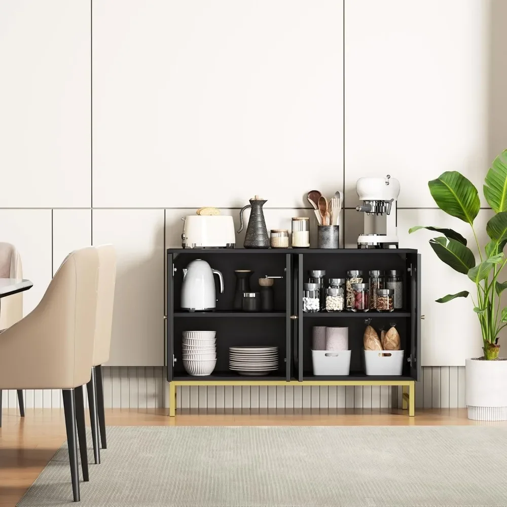 Buffet Cabinet with Storage Modern Storage Cabinets with Glass Doors and Adjustable Shelves Accent Wood Credenza for Living Room image 3