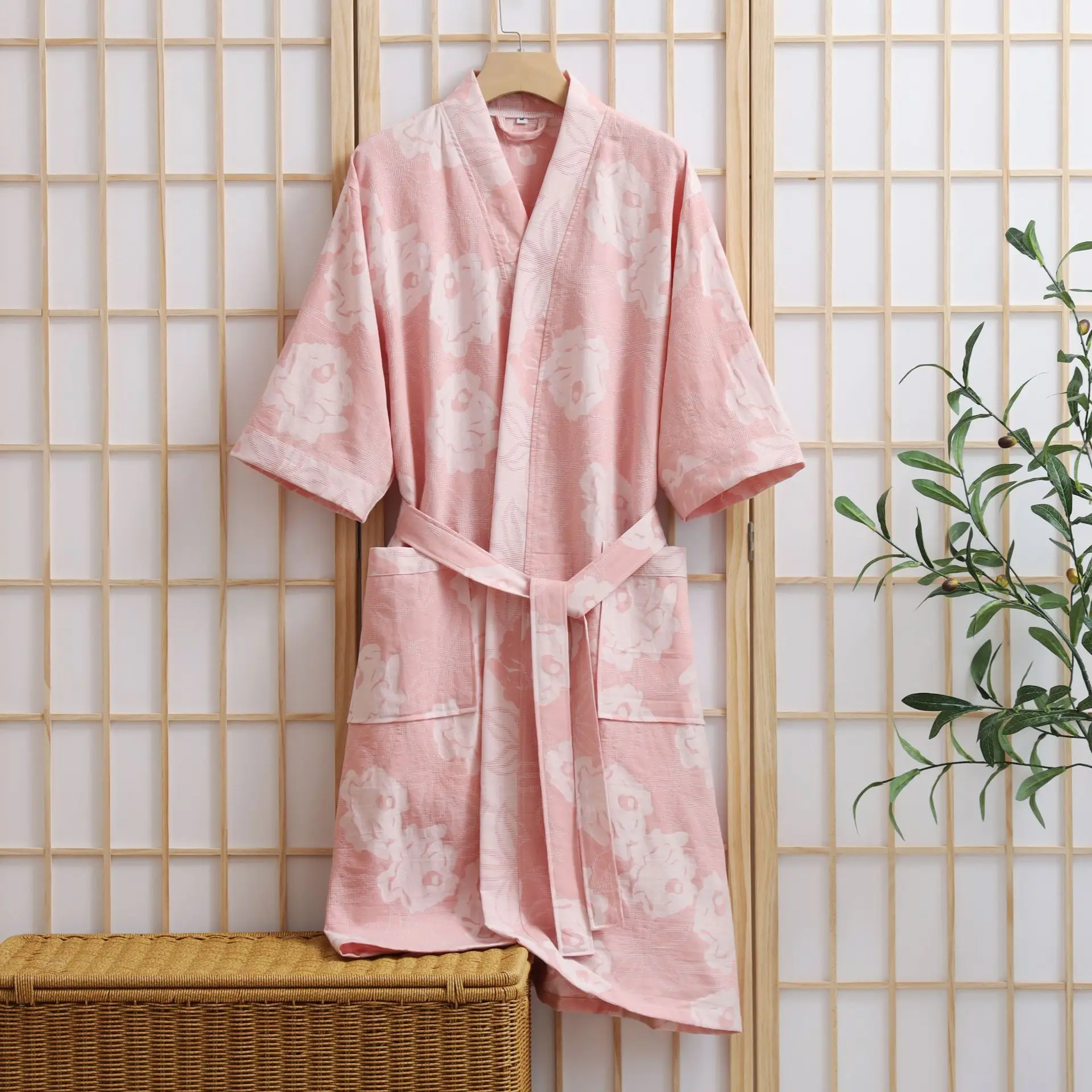 100% Cotton Double Layer Ladies Bathrobe Spring Autumn Sleepwear Couples Home Clothes Casual Winter Robe Women's Wedding Dress