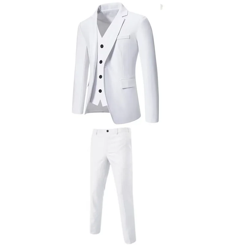 Adult Men's Casual Tailored Suit Vest Pants Three-Piece Set Business Formal Wear Special Wide Fit Quilted Design All Seasons