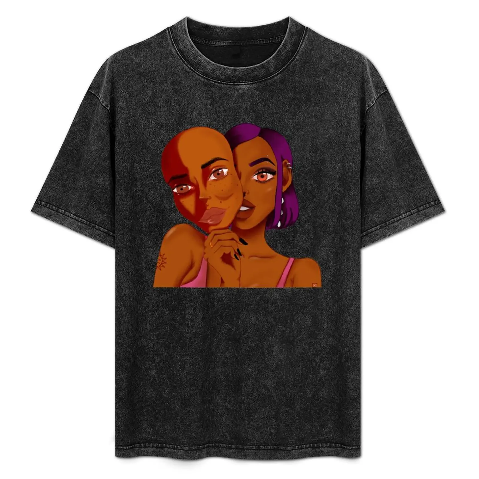 

Girl with Mask T-Shirt Plus Size Simple Casual Top