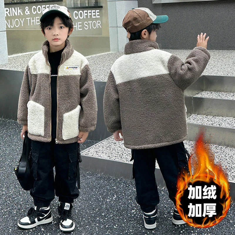 

Boys LambWool Jackets Girls Autumn Winter Clothes Coats Children Plus Velvet Warm Outdoor New Teenager Fashion Outerwearear