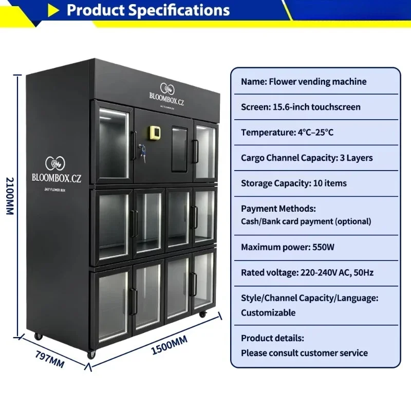 Large Capacity Fresh Flower Vending Machine Business Center High Efficiency Display Customizable Flower Display Fridge Vending