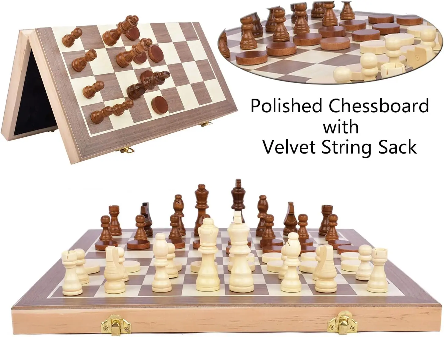 مجموعة شطرنج خشبية مغناطيسية مقاس 15 بوصة - لوح قابل للطي مع مساحة تخزين، لعبة كلاسيكية للأطفال والكبار، رائعة للسفر والهدايا #3