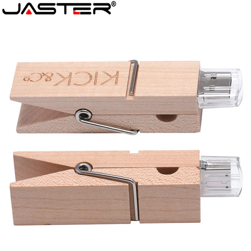 JASTER 1PCS Free Custom Logo Wooden Clip Model Pendrive 4GB16GB 32GB 64GB 128GB Wood USB Flash Drive Memory Stick Usb Creativo