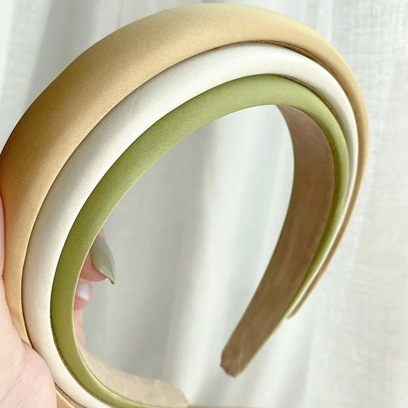 Vintage Satin Sponge Headband French Solid Color Simple Wide Face Wash Hair Band Korean Style High Skull Top Hair Accessories