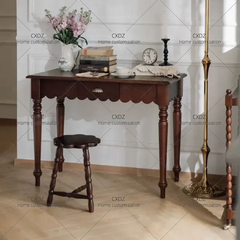 Retro Simple Solid Wood Desk Small Apartment Living Room Entrance Table Bedroom Dressing Table with Drawing Desk