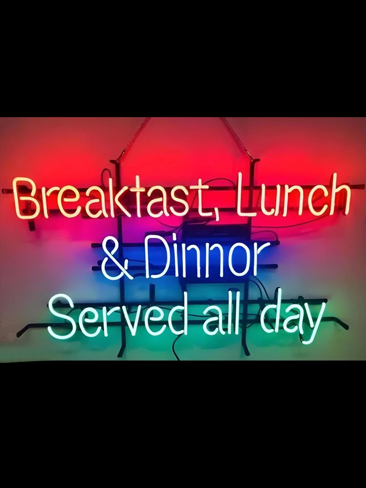 

Завтрак Luch Dinner Food Serve весь день сэндвичи Неоновая световая вывеска Ручная работа Настоящая стеклянная трубка Магазин Украшение комнаты Дисплей Лампа