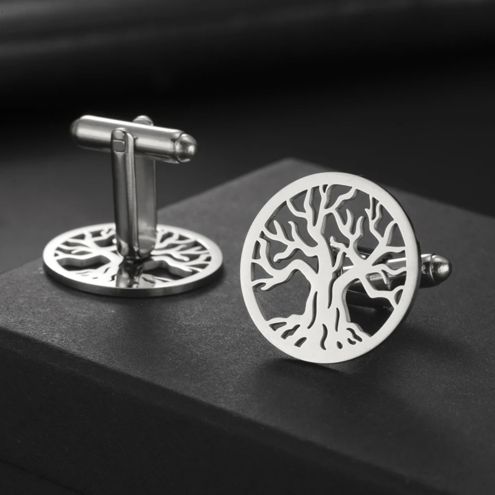 بلدي شكل شجرة الحياة الكفة الروابط للرجال الزفاف مأدبة العريس بدلة عمل قميص جولة الرجال أزرار أكمام مجوهرات من صلب لا يصدأ #3