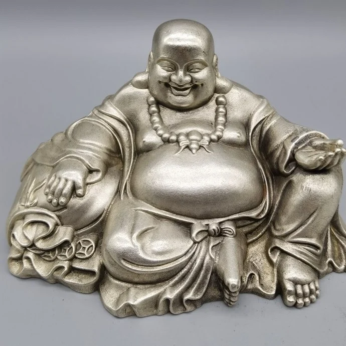 

Miscellaneous retro pure copper, white copper and silver smiling Buddha, Maitreya Buddha pot-bellied Buddha living room desktop