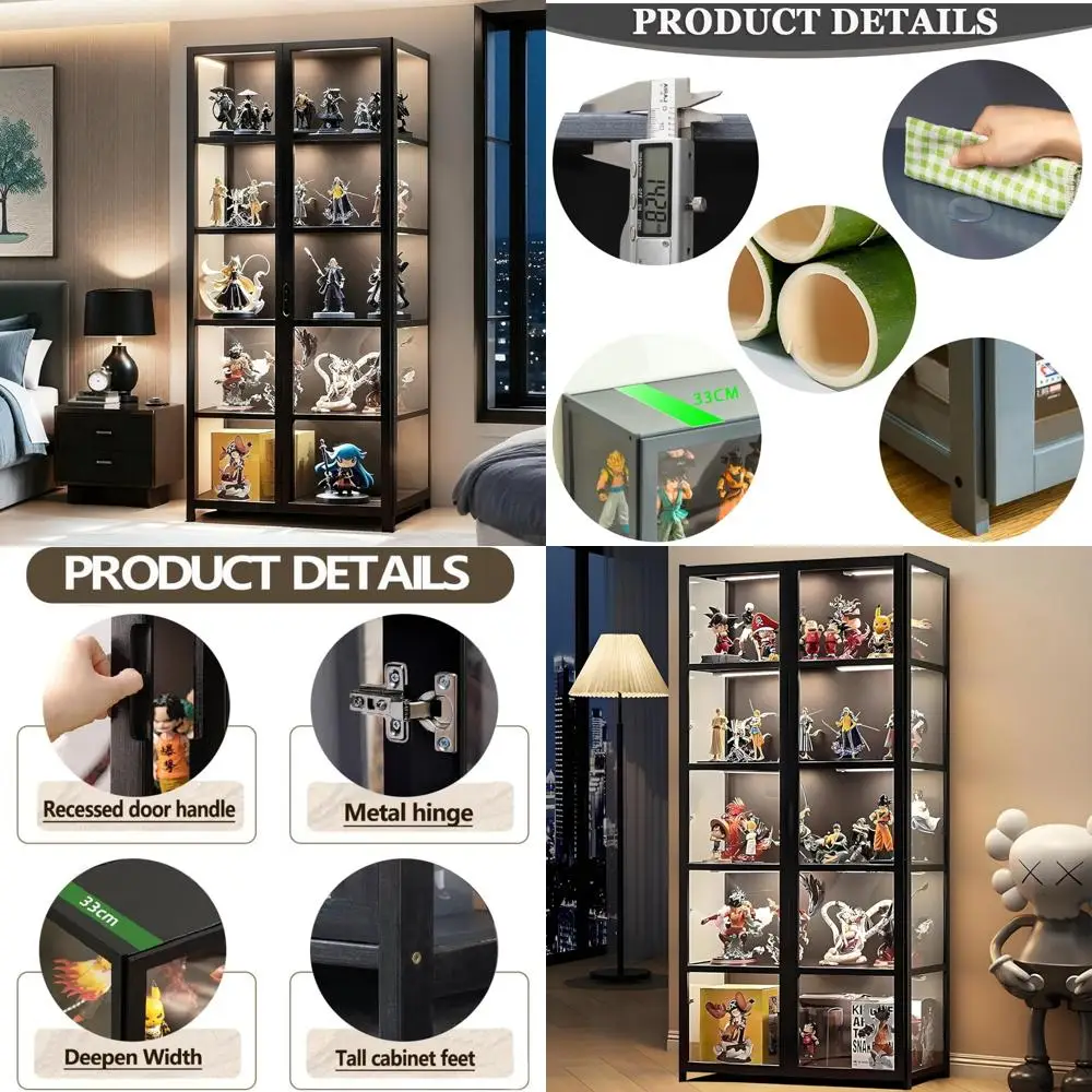 

5-Tier Bamboo Display Cabinet with Acrylic Doors for Figurines and Toy Organization