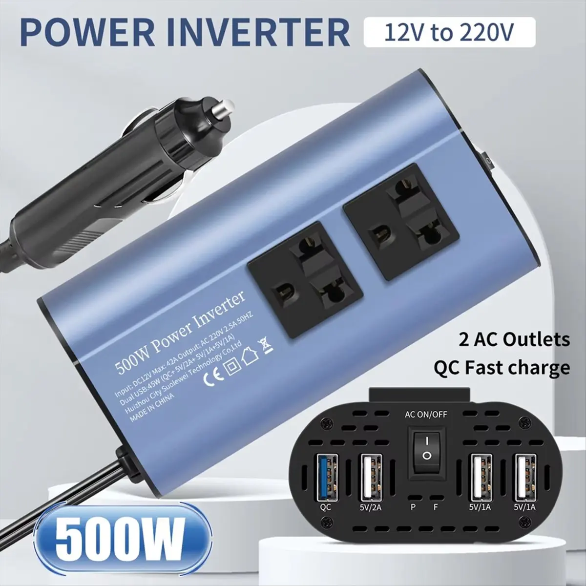 M85K سيارة العاكس محول 500 واط تعديل موجة العاكس المحمولة متعددة واجهة USB تيار مستمر 12 فولت إلى التيار المتناوب 220 فولت 50 هرتز العاكس