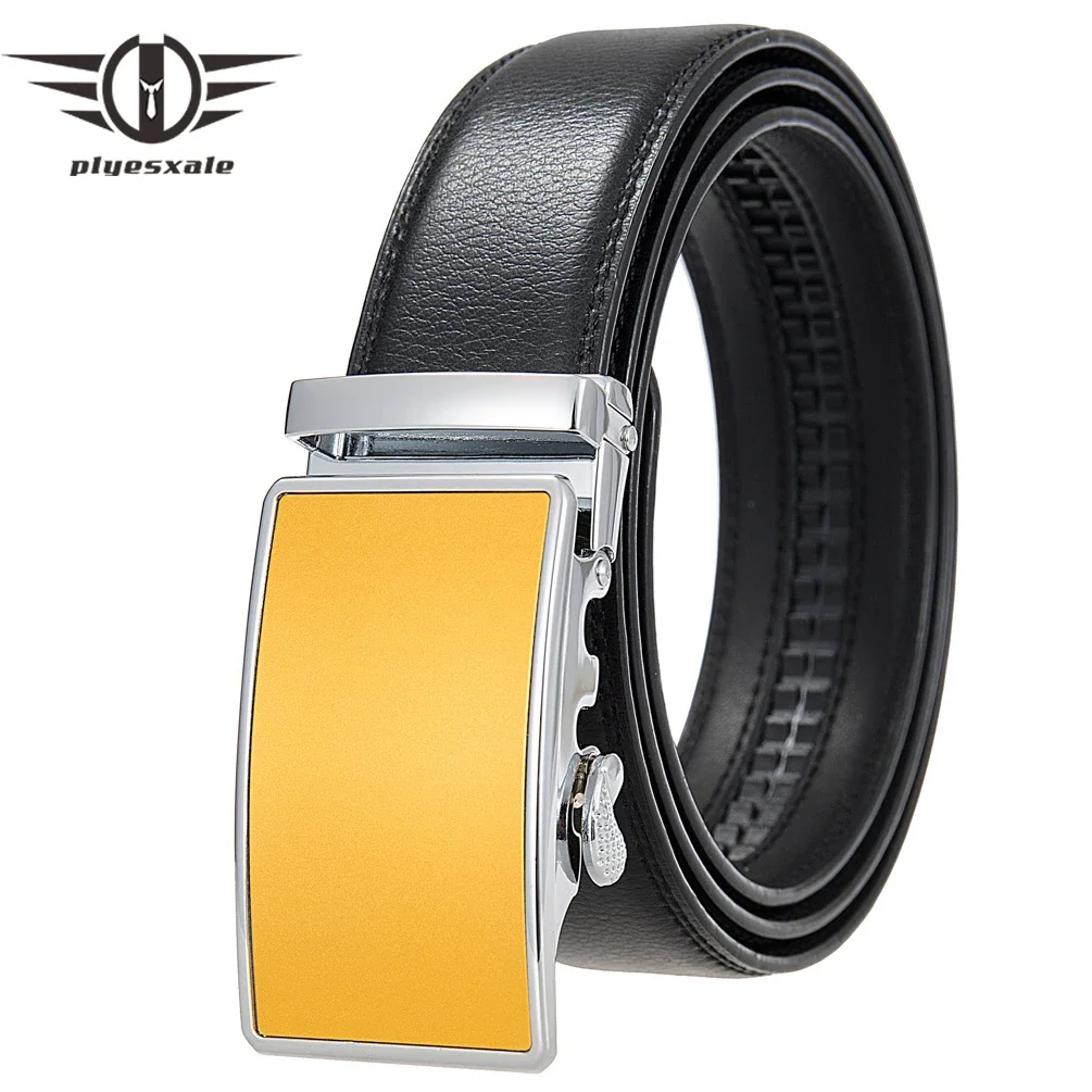 

Plyesxale New Famous Brand Belt Men Top Quality Genuine Luxury Leather Belts for Men Metal Automatic Buckle Black Belt B1222