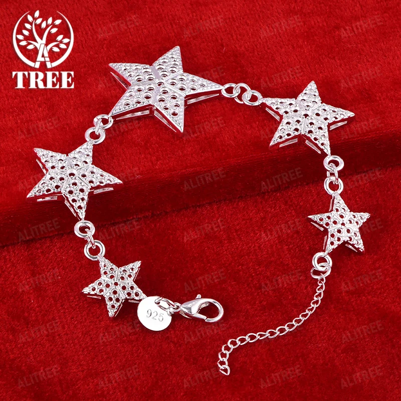 

Fine Cute 925 Sterling Silver Hollow Out Star Bracelet Fashion Design Jewelry Accessories Women Anniversary Birthday Party Gift