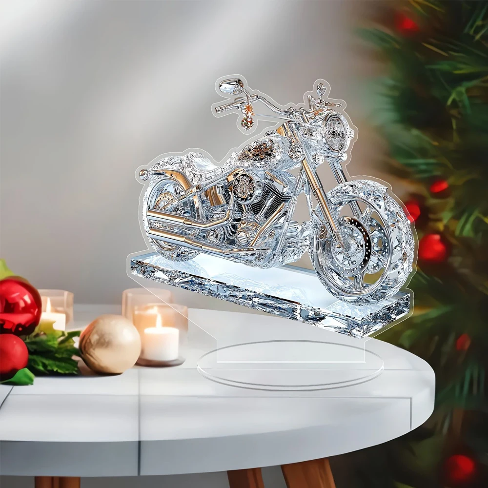 Crystal Clear Acrylic Motorcycle Desk Ornament - Collectible 2D Decor, Perfect Holiday Gift, No Power Needed