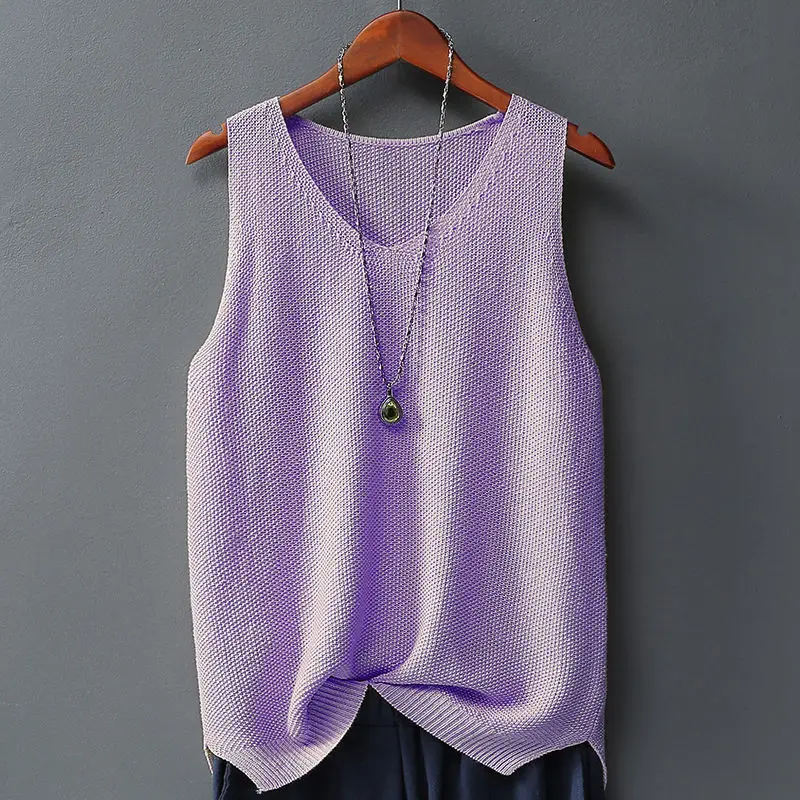 

Summer New Loose Knitted Vest Women's Ice Silk Outer Wear Loose Sleeveless Breathable Simple Commuter Top