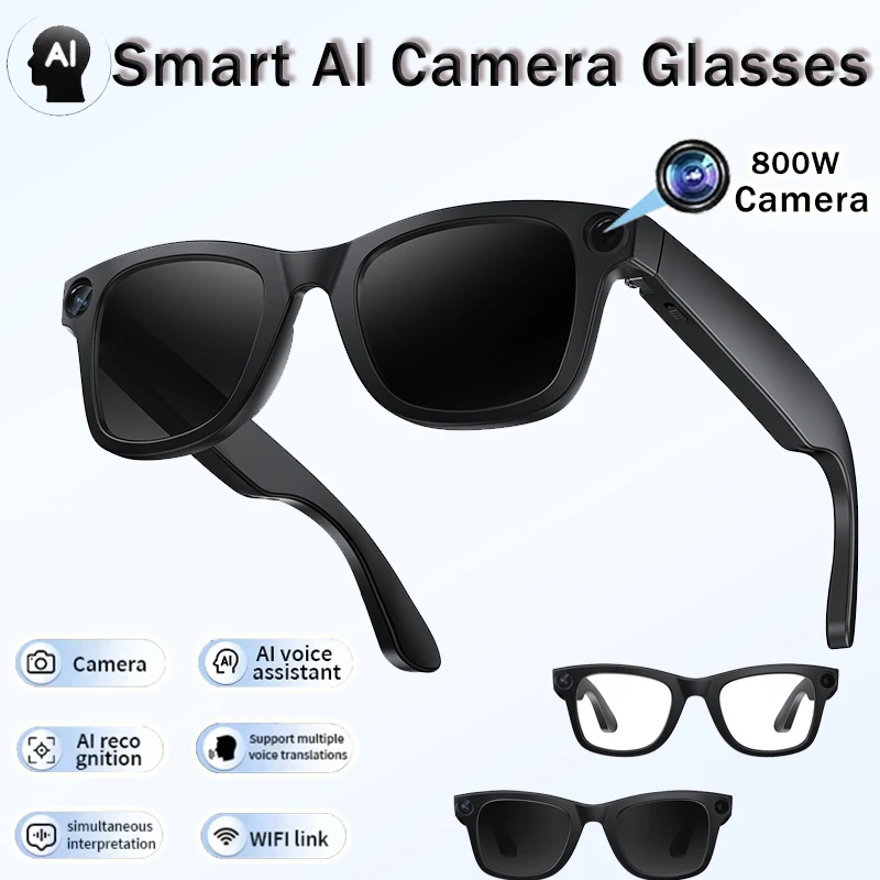 

2025 New AI Smart Camera Glasses Bluetooth Call Video Recorder Wi-Fi transmission Music Outdoor Anti Blue Light Smart Glasses