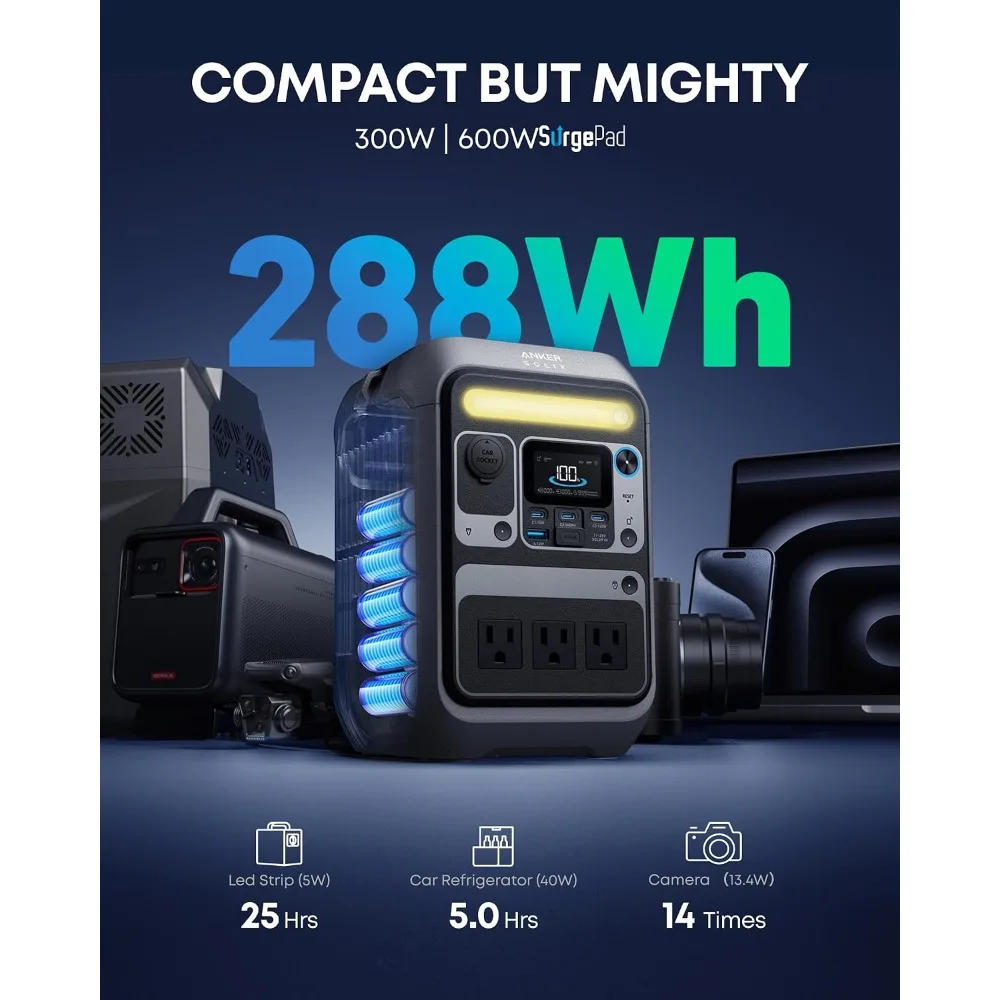 Portable Power Station 288Wh Solar Generator for Camping Outdoor Backup