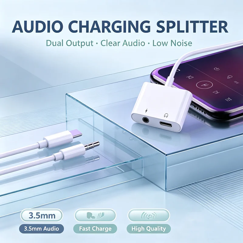 Audio OTG Adapter for IPhone 15 14 13 12 11 Pro Max Aux Jack Headphone 3.5 Mm To Headphone Jack Charger Splitter Converter