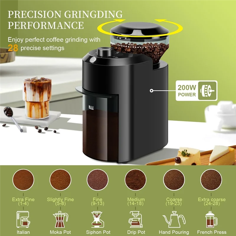 L65A-US Plug Electric Burr Coffee Grinder With Adjustable 28 Grind Settings For Up To 12 Cups