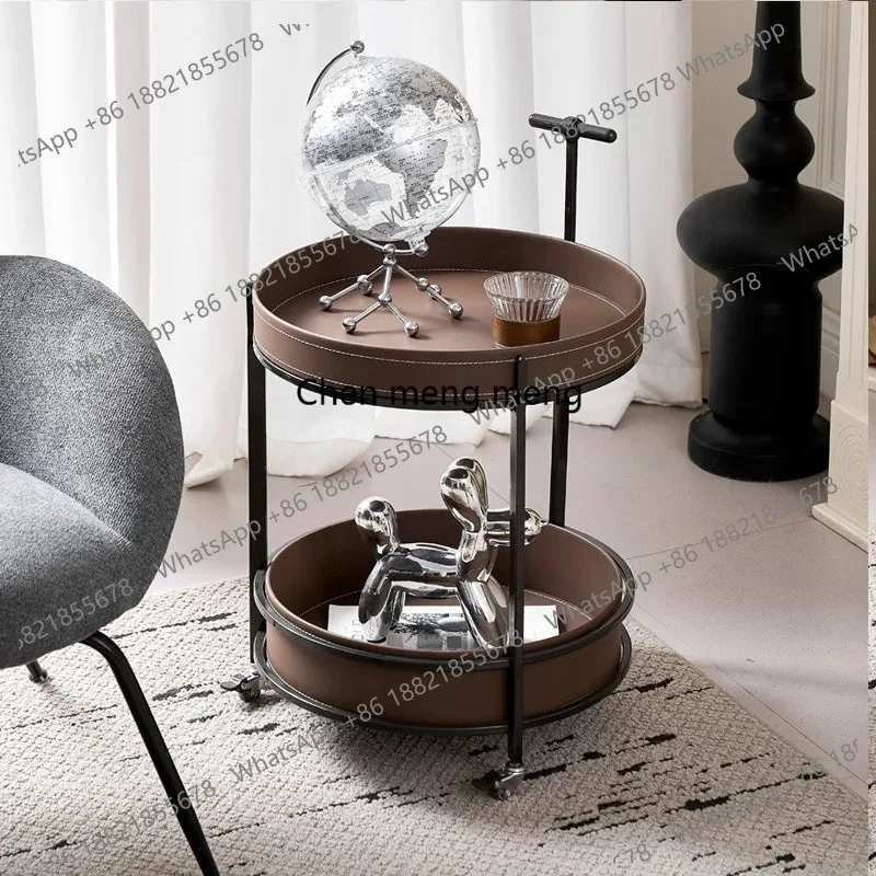 K153  K153  Luxury Leather Mobile Side Table with Brake Caster for Living Room Modern Sofa Side Tables Home Office Metal Frame R