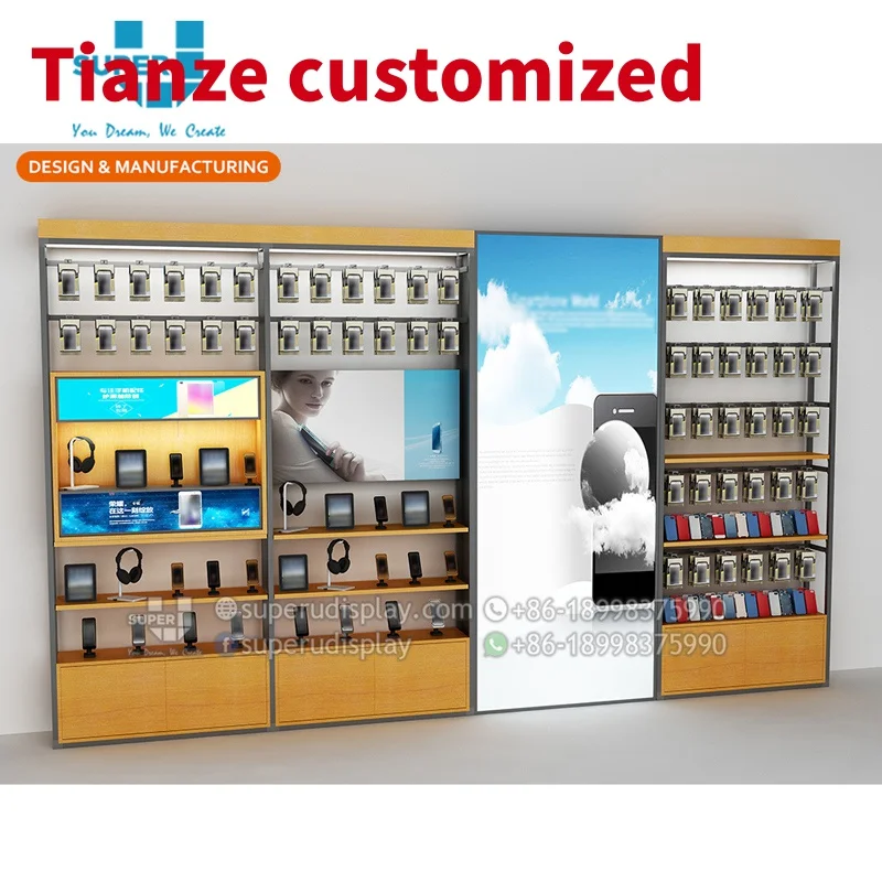 

(customized)Modern Mobile Phone Showcase Bespoke Retail Showcase Display Mobile Accessories