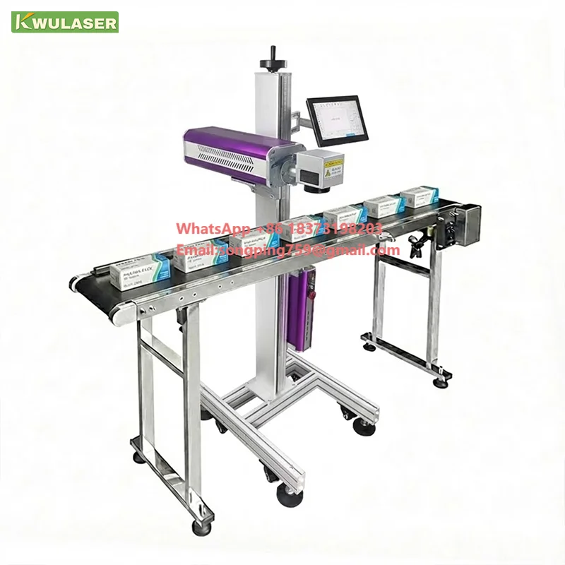 Production Line Flying 20W 30W 50W CO2 La ser Marking Machine Expiry Date Batch Code Laser Printer for Plastic Bags Cable Wire