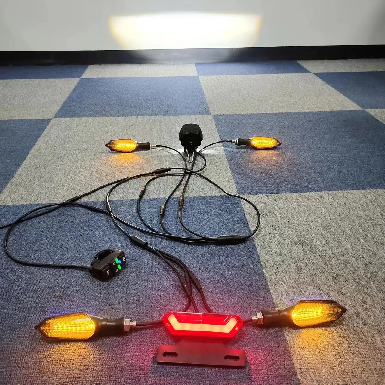 Electric Bicycle Tricycle Light Set Turn Signal Brake Light Horn 6W Low Beam Waterproof Cable Front Rear Light For EMTB