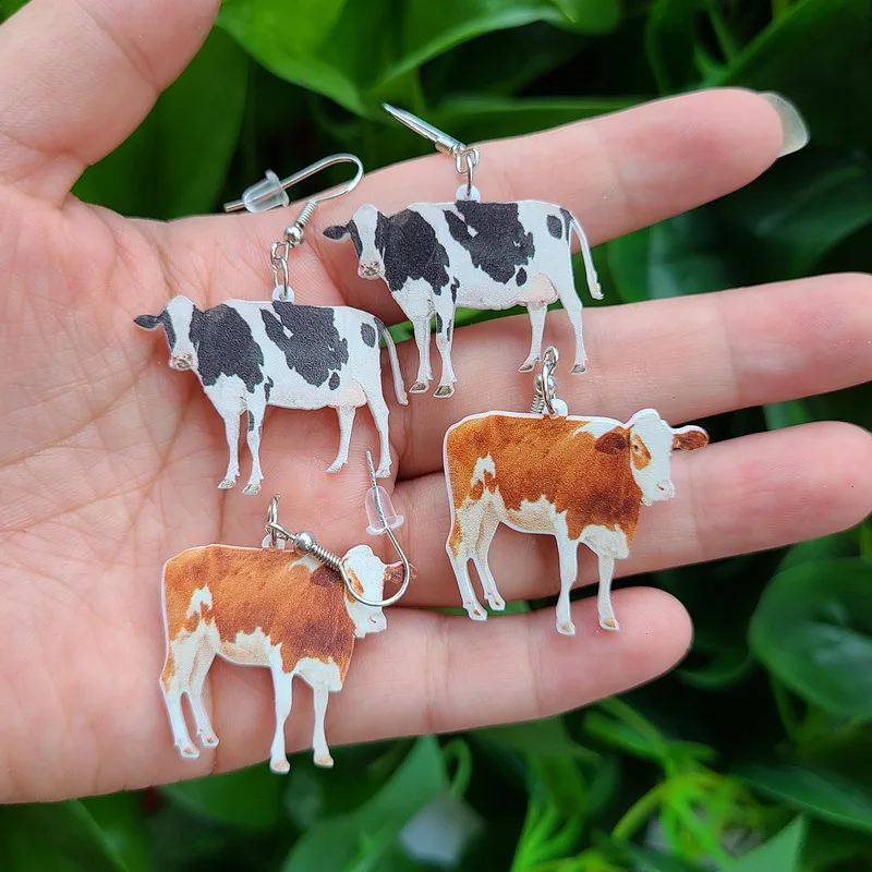 Cute Cow Fox Tiger Leopard Chihuahua Duck Lion Frog Hen Animal Snail Novel Acrylic Earrings Personalized and Creative Jewelry