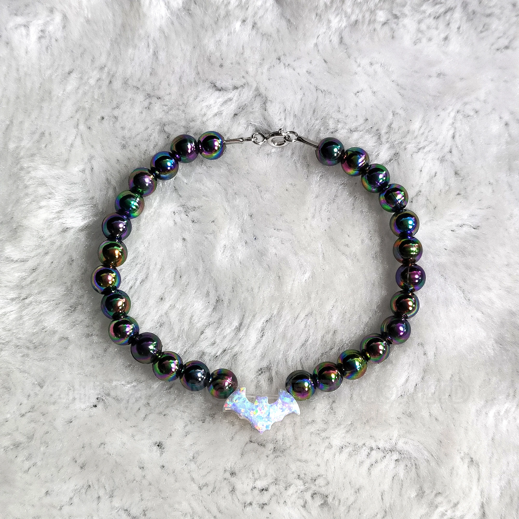 

Bat Charm Bracelet for Women Men Colorful Black Bead Bracelet Opal Bracelet Animal Design