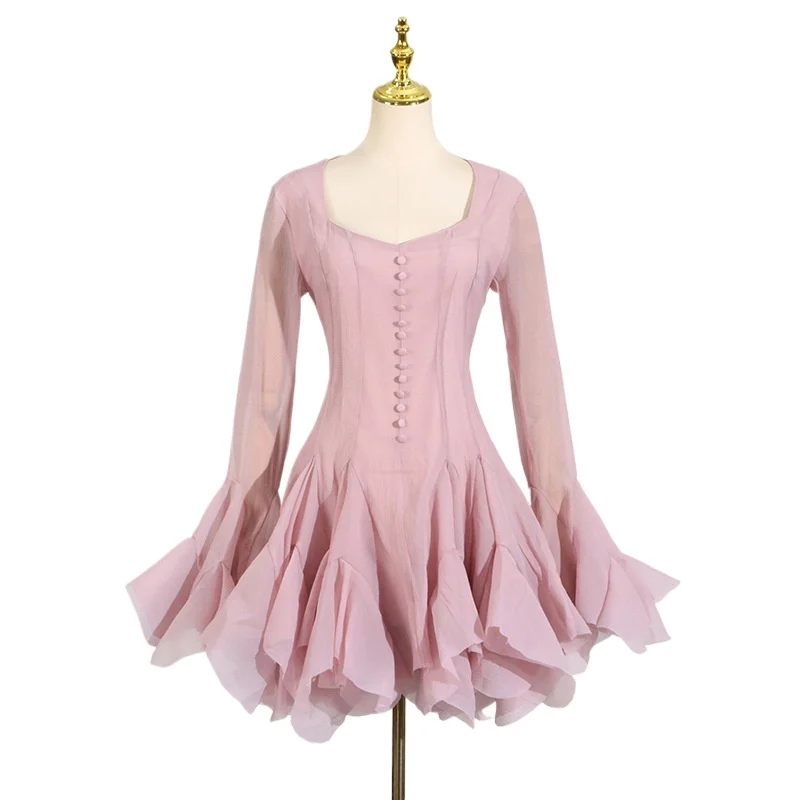 

Fresh Ruffles Long Sleeves Mini Party Floral Dress