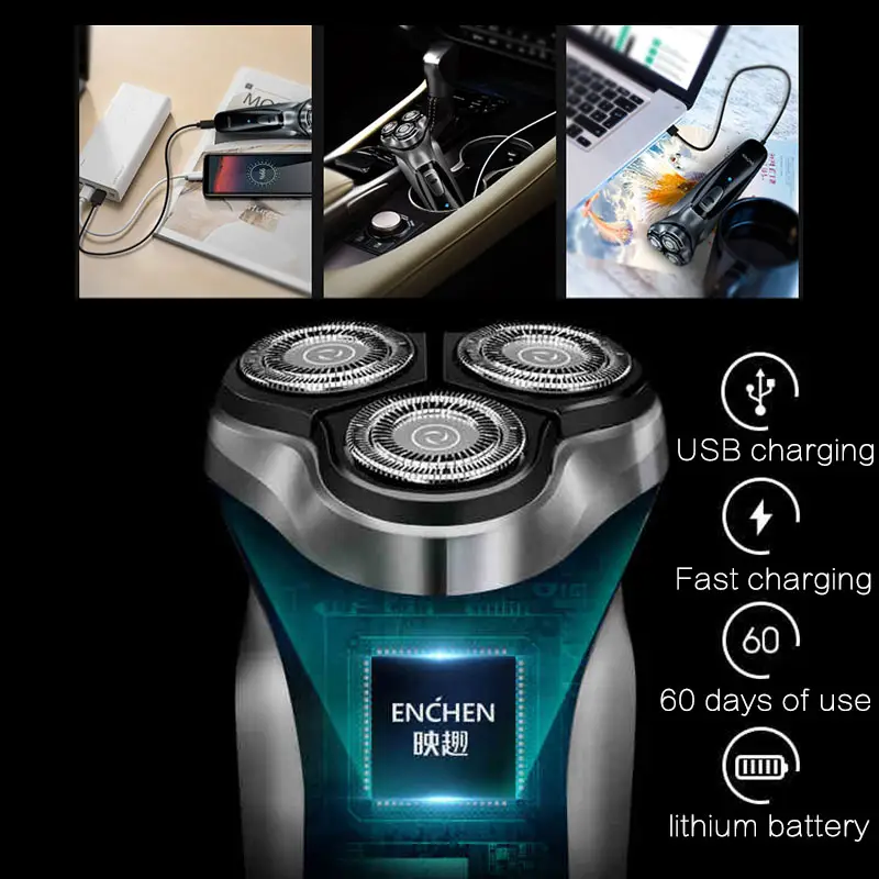 ENCHEN Blackstone Electrical Rotary Shaver for Men 3D Floating Blade Washable Type-C USB Rechargeable Shaving Beard Machine - 4