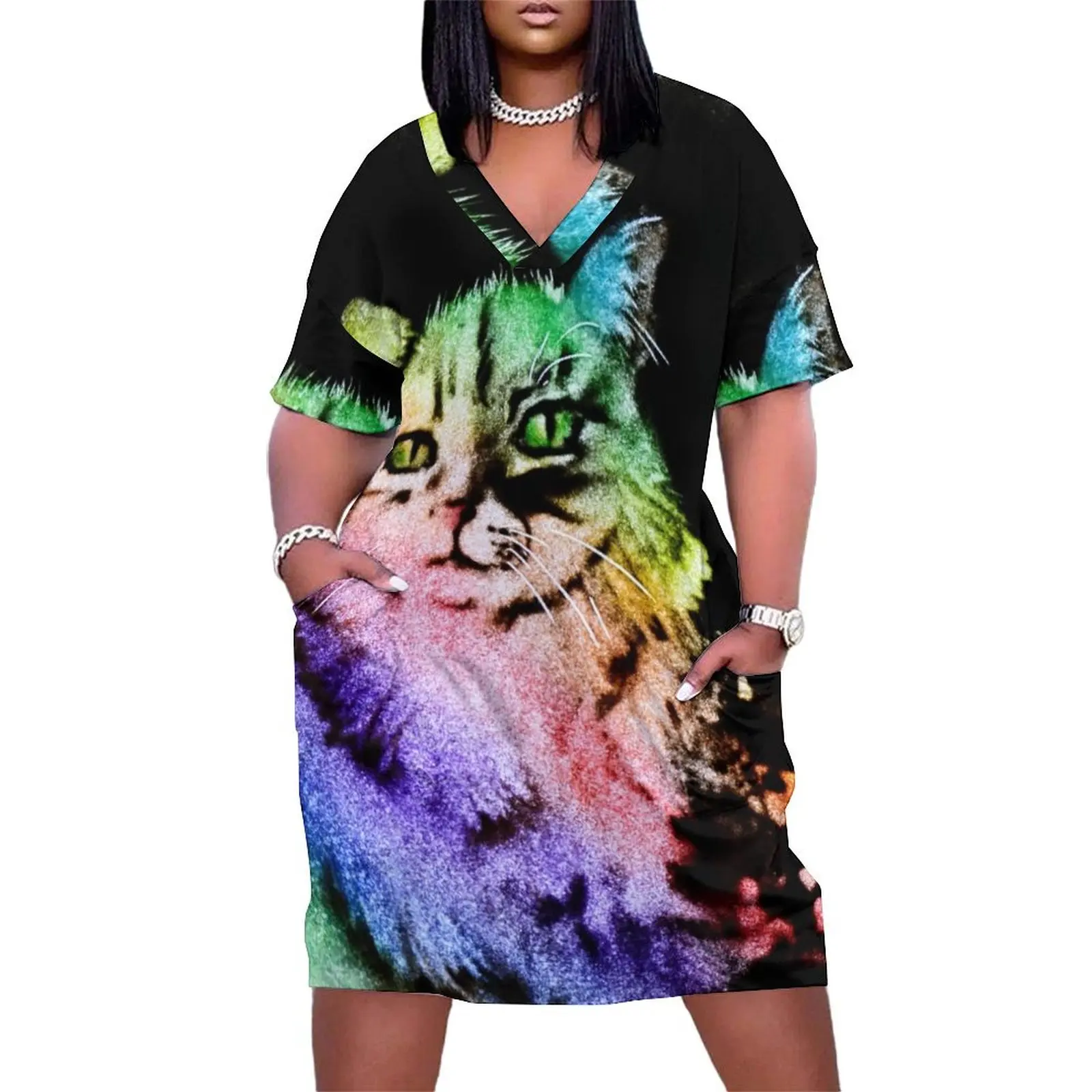 

Kilo the Rainbow Cat Loose Pocket Dress party dresses woman birthday dresses for women