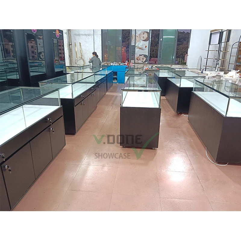 [Customized]Factory Customized Jewelry Shop Mall Kiosk Tempered Glass Display Showcase Cabinet Jewelry Kiosk Store Design De