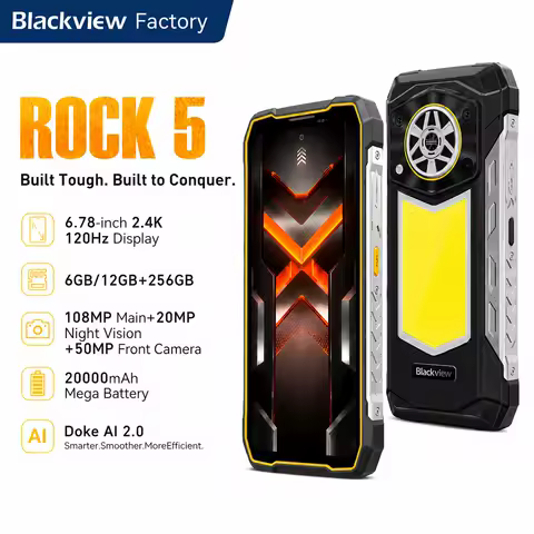Global version Blackview ROCK 5 Rugged Smartphone Android 16 6.78'' 2.4K Display Camping Lantern 20000mAh 108MP NFC Mobile Phone
