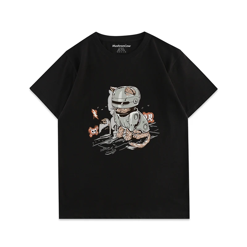 

Men's T-shirt Pure cotton mechanical cat print short sleeve T-shirt Harajuku y2k casual o collar short sleeve for men and women