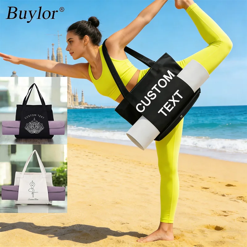 

Buylor Durable Canvas Cotton Yoga Mat Bag Add Logo Large Capacity Portable Tote Storage Bag For Fitness Pilates Outdoor Exercise