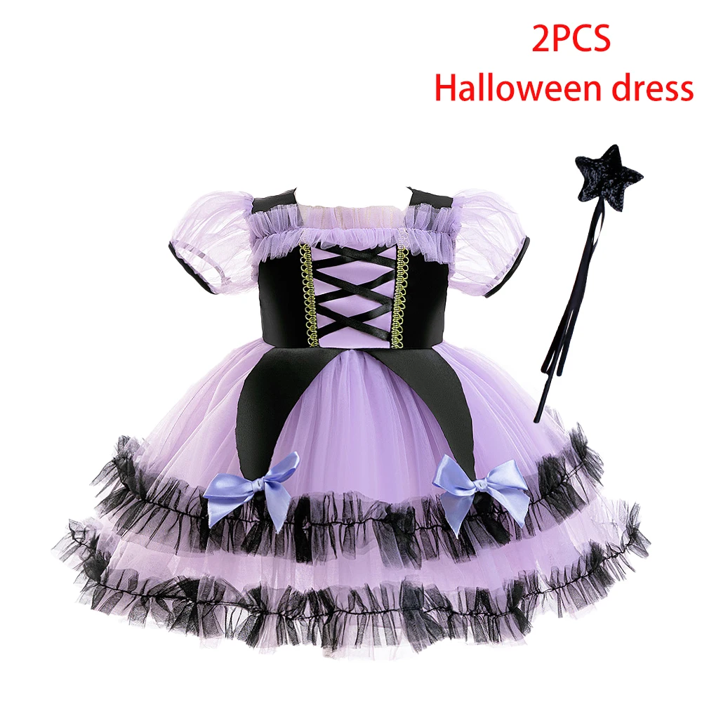 Girls New Kuromi Cosplay Party Dress Kids Purple Lace Halloween Dresses Girl Bow All Saints Clothes Young Fashion Daily Costumes