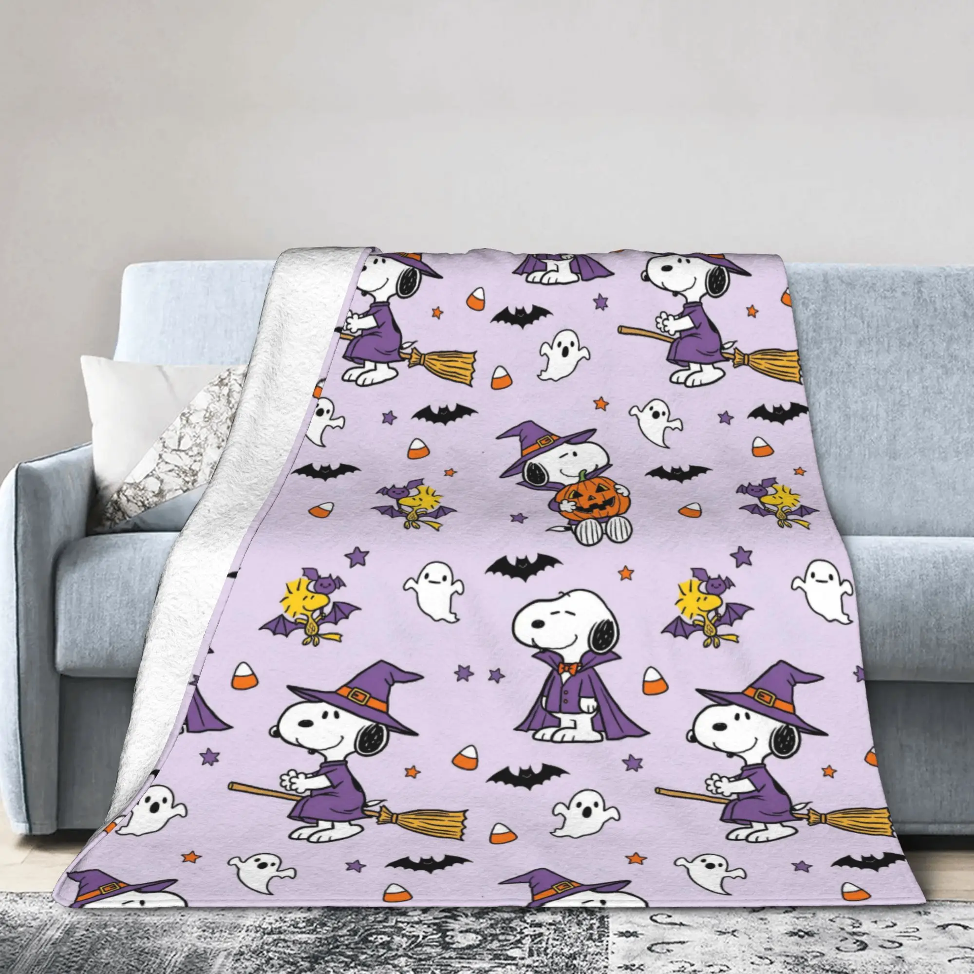 Halloween Snoopys Blanket Fleece Spring Autumn Pumpkin Bat Ghost Super Soft Throw Blanket for Bedding Travel Rug Piece