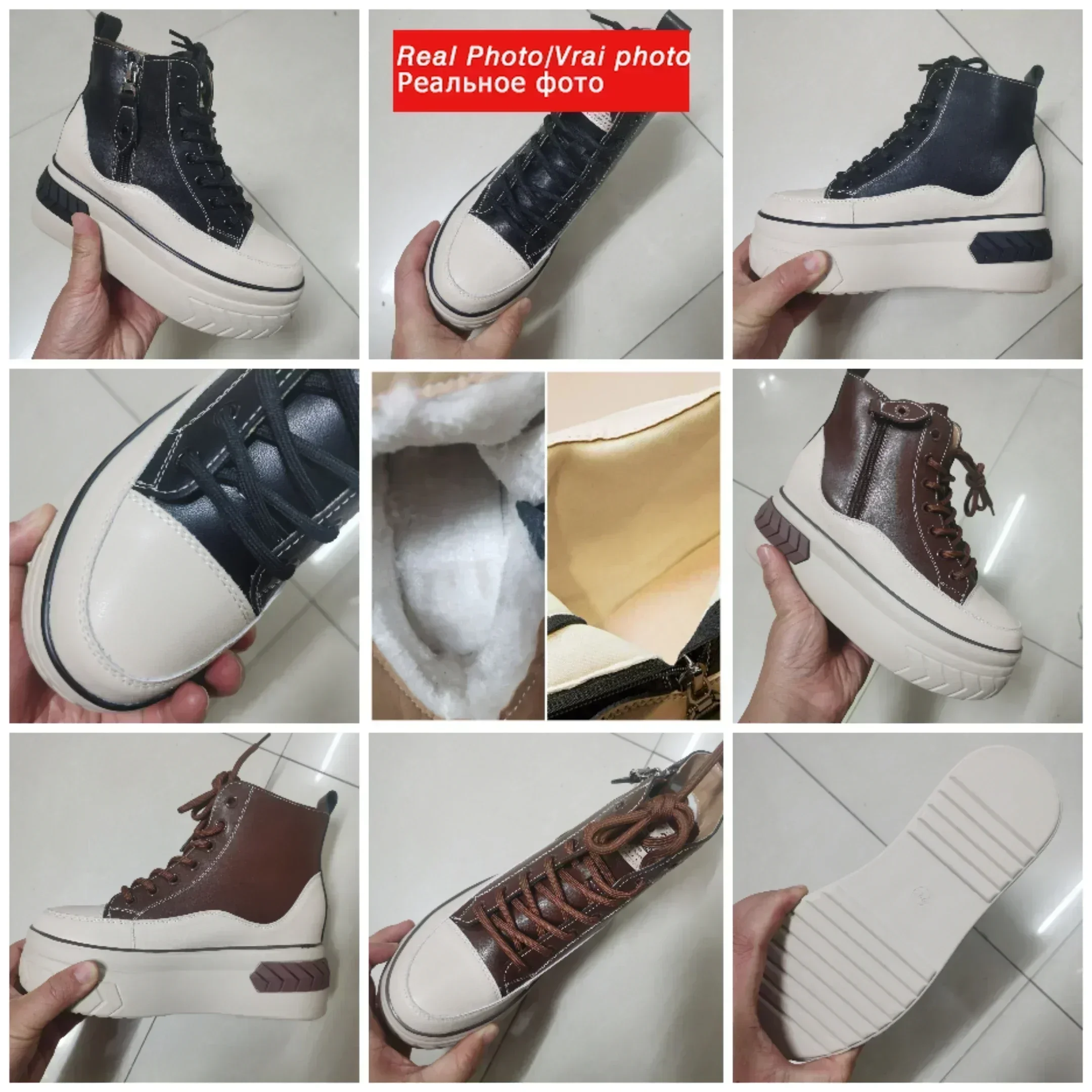 Fujin High Top Women Shoes Genuine Leather 8cm Platform Boots Ankle Wedge Hidden Heel Zip Autumn Warm Fur Winter Shoes Sneakers image 3
