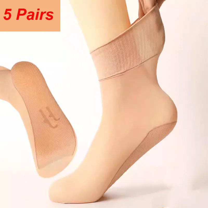 

5 Pairs Women Summer Loose Stockings Ultra-thin Anti Hook Silk Mother's Postpartum Anti Slip Bottom Breathable Medium Tube Socks