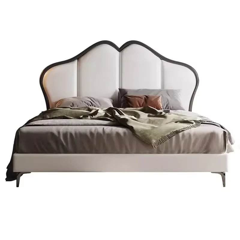 French retro cream wind butterfly bed modern simple 1.8 meters leather bed