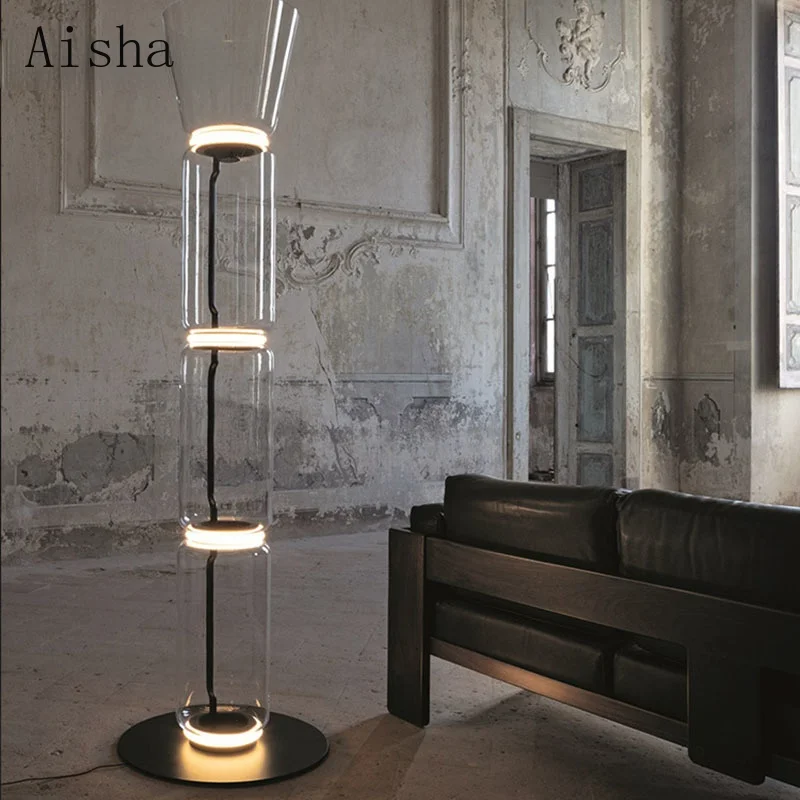 Aisha Italy Design Nordic Bright LED Floor Lights Indoor Living Room Bedroom Decor Stand Lighting Modern Heavy Glass Floor Lamps