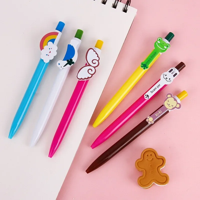 6 Pcs Random Animal Cartoon Rabbit Frog Monkey Ball Ballpoint Pen School Supplies Creative Writing Cute Stationery Bookmark Clip