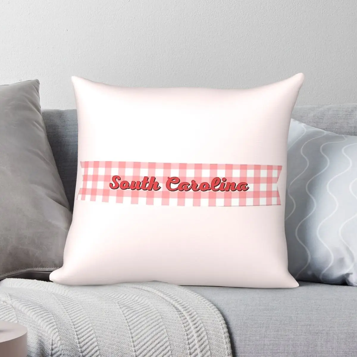 South Carolina Checkered Label Square Pillowcase Polyester Linen Velvet Printed Decor Throw Pillow Case Room Cushion Wholesale