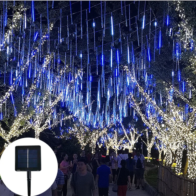 

Solar Meteor Shower LED Fairy String Lights Festoon Street Garland Christmas Decorations for Home Outdoor Wedding New Year Decor