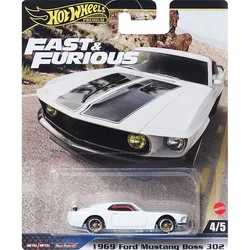 Hot Wheels Original Premium Fast & Furious Alloy Car 1969 White Ford Mustang Boss 302 Automobile Models 1/64 Toys for Boys Gifts