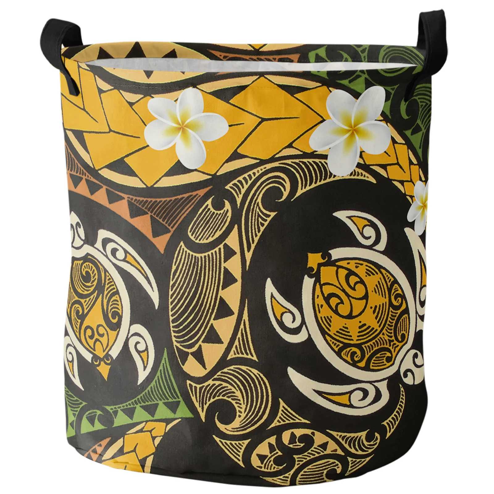 Polynesian Flower Turtle Yellow Foldable Laundry Basket Toy Storage Basket Waterproof Laundry Room Dirty Clothing Organizer