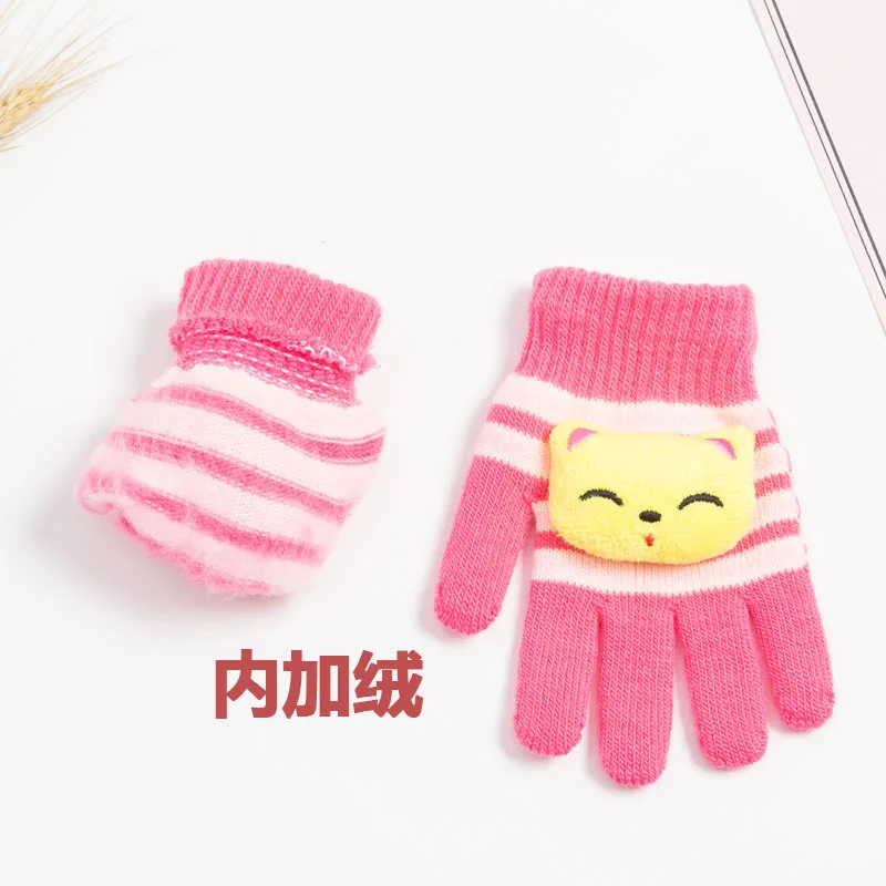 Cartoon Plush Winter Warm Knitted Gloves for Children Aged 1-4, Children\'s Outdoor Sports Wool Gloves